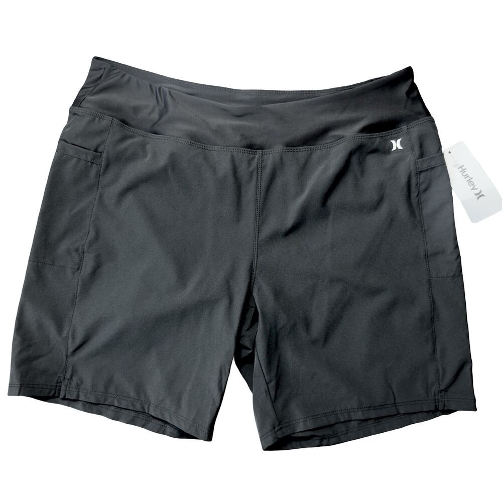 Hurley Women’s Large Black Swim Shorts Bikini Liner Side Pockets NWT